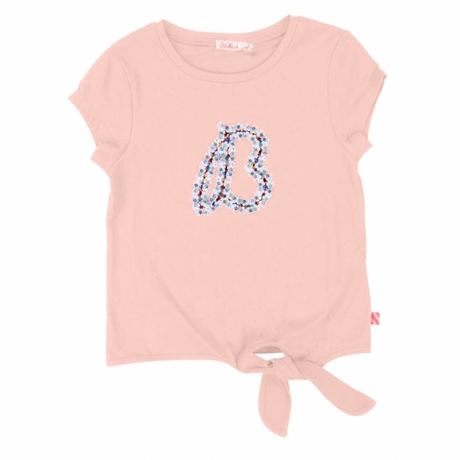 Girls Washed Pink Tie Front Embroidered S/s T Shirt