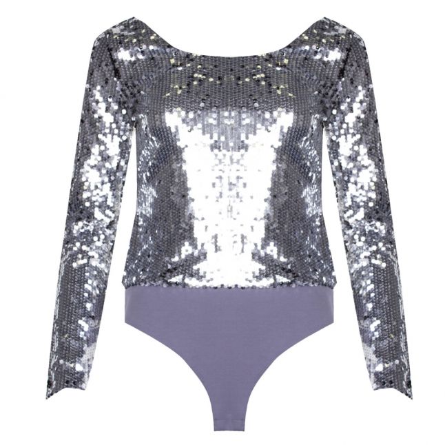 Womens Silver Zena Sequin Bodysuit