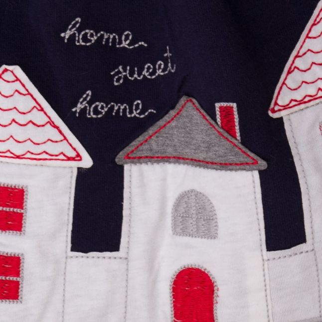 Girls Navy Embroidered Houses Dress