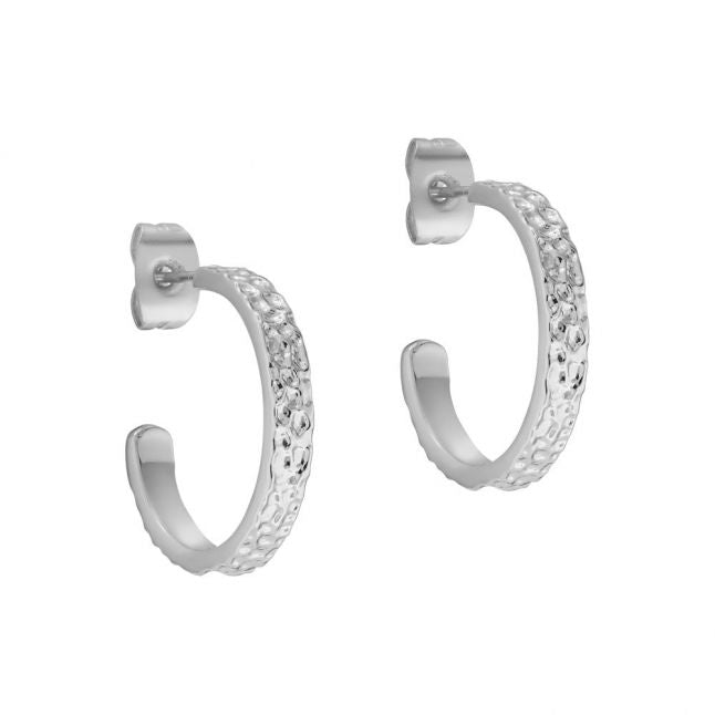 Womens Silver Heanna Hammered Hoop Earrings