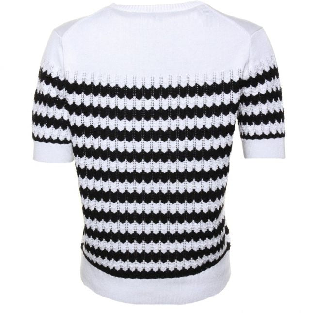 Womens Summer White & Black Zipped Chevron Crew Jumper