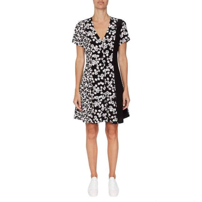 Womens Black Peony Floral Blocking Dress