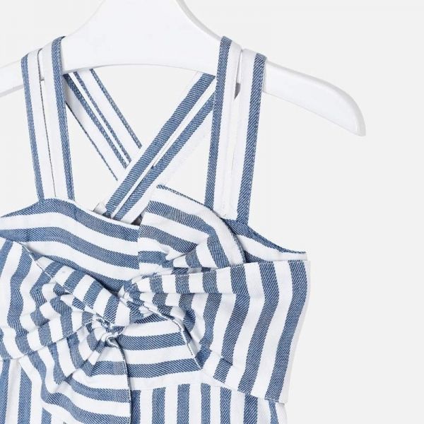 Girls Blue Stripe Bow Jumpsuit