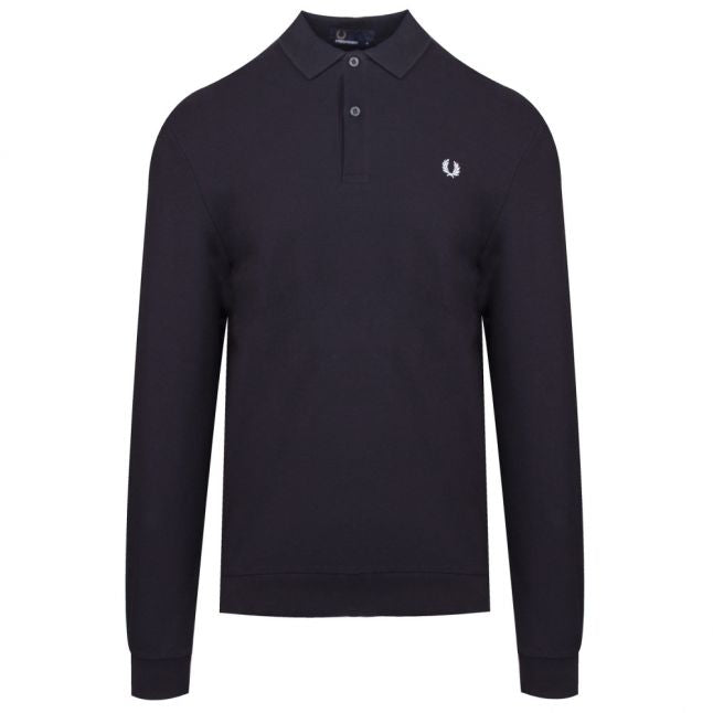 Mens Navy Honeycomb Texture L/s Polo Shirt