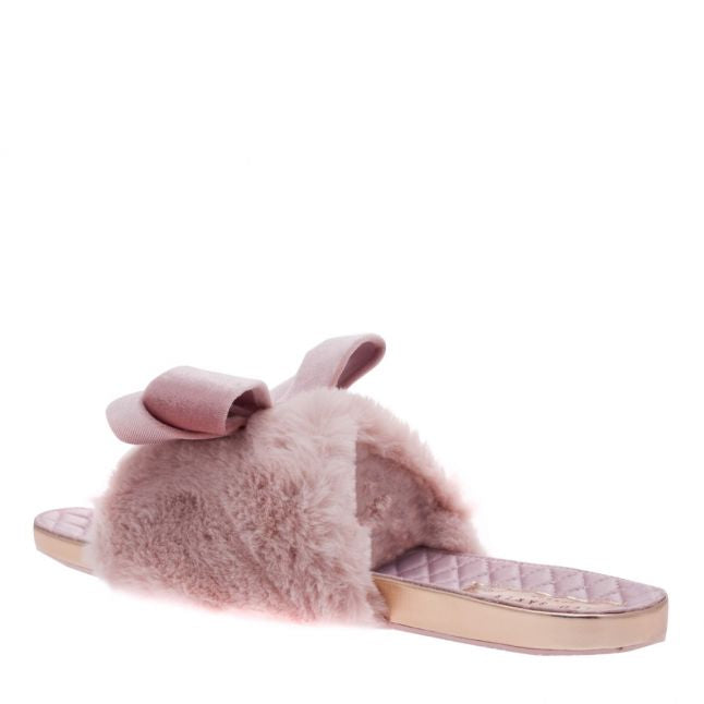 Womens Light Pink Blings Bow Slippers