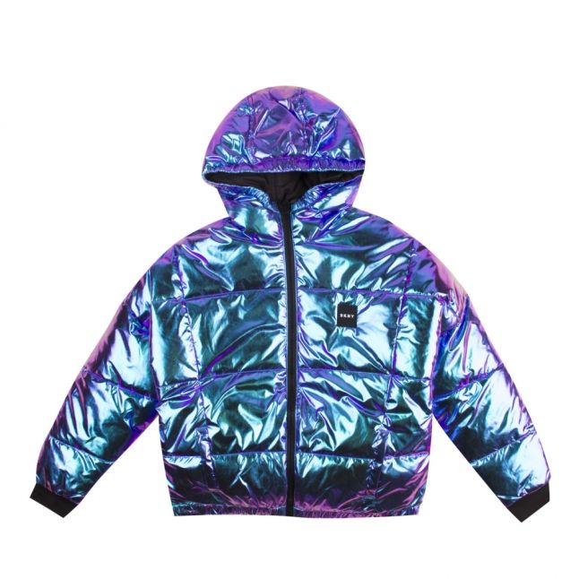 Girls Black Purple Iridescent Reversible Padded Jacket