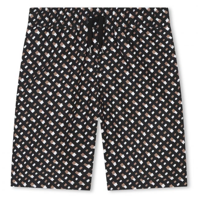 Boys Black/Chocolate Multi Logo Print Swim Shorts