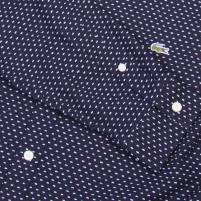 Mens Navy & White Micro Print Slim Fit L/s Shirt