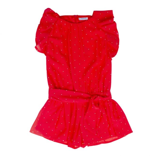 Girls Coral Chiffon Frill Playsuit