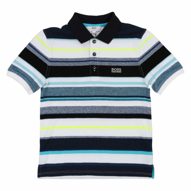 Boys Blue Branded Stripe S/s Polo Shirt