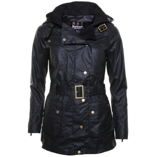 Womens Black Hairpin Hooded Waxed Jacket