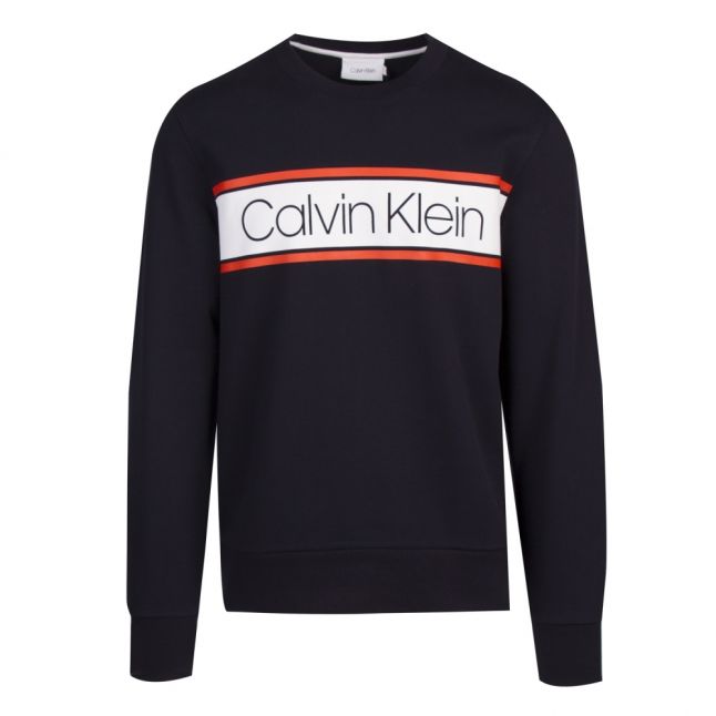 Mens Navy Text Stripe Logo Sweat Top