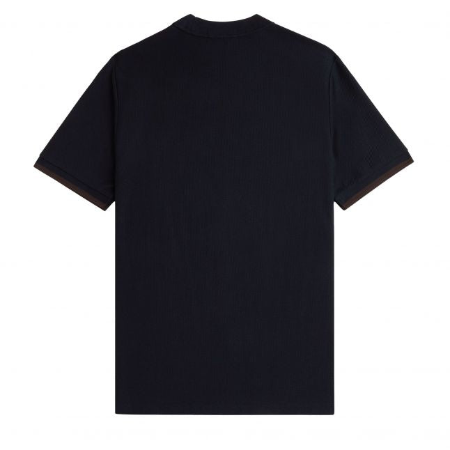 Mens Navy/Brick Tipped Cuff Pique S/s T Shirt