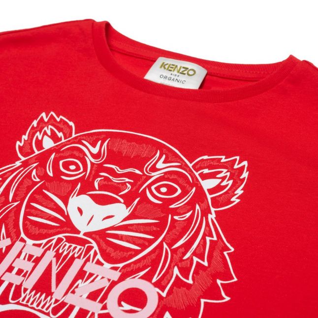 Girls Bright Red Tiger Loose Fit S/s T Shirt