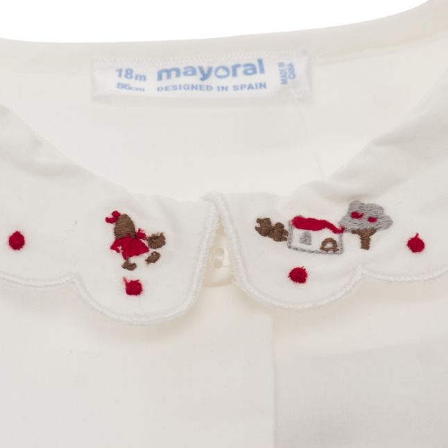 Infant Natural & Red Embroidered Bodysuit