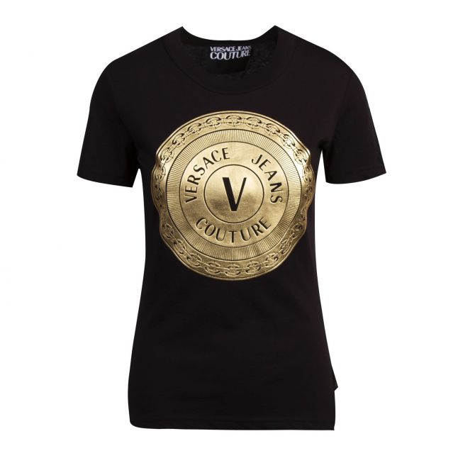 Womens Black Gold Foil Logo Fitted S/s T Shirt