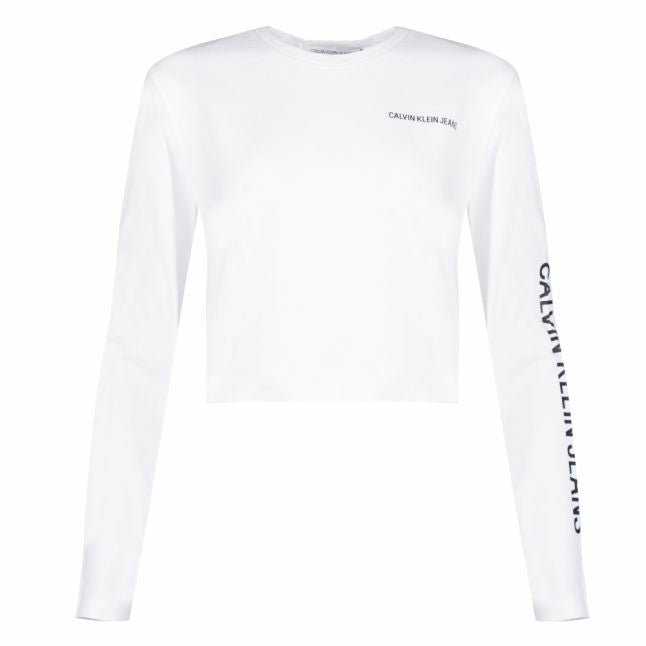 Womens Bright White Institutional Cropped L/s T Shirt