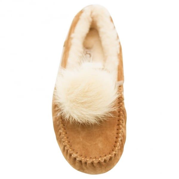 Womens Chestnut Dakota Pom Pom Slippers