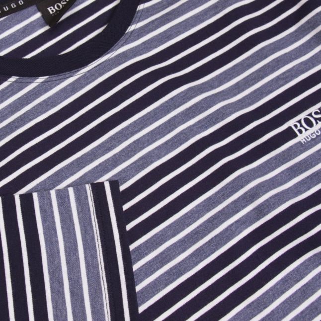 Mens Dark Blue Striped Pique S/s T Shirt