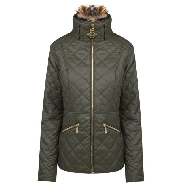 Womens Moto Green Corner Quilted Jacket