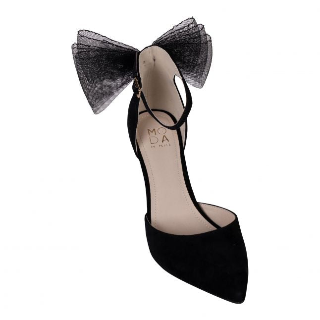 Womens	Black Jazlyne Bow Suede Heels