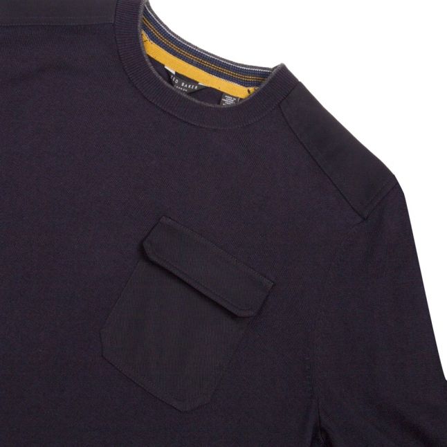 Mens Navy Saysay Patch Pocket Crew Knitted Jumper