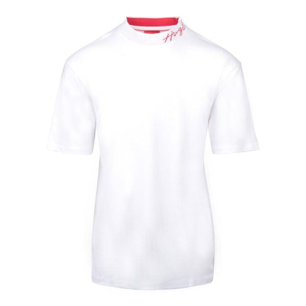 Mens White Demming Script Collar S/s T Shirt