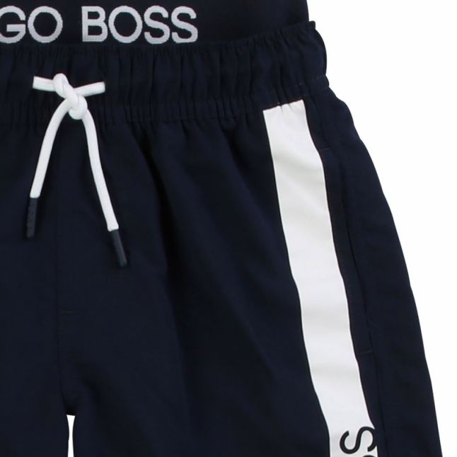 Boys Navy Branded Leg Swim Shorts