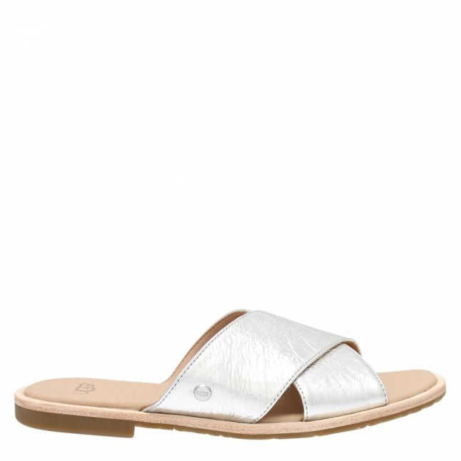 Womens Silver Joni Metallic Leather Slides