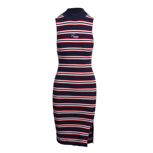 Womens Twilight Navy Stripe Side Split Dress