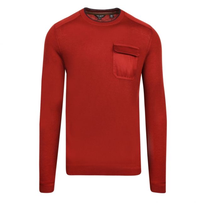 Mens Dark Red Saysay Patch Pocket Crew Knitted Jumper