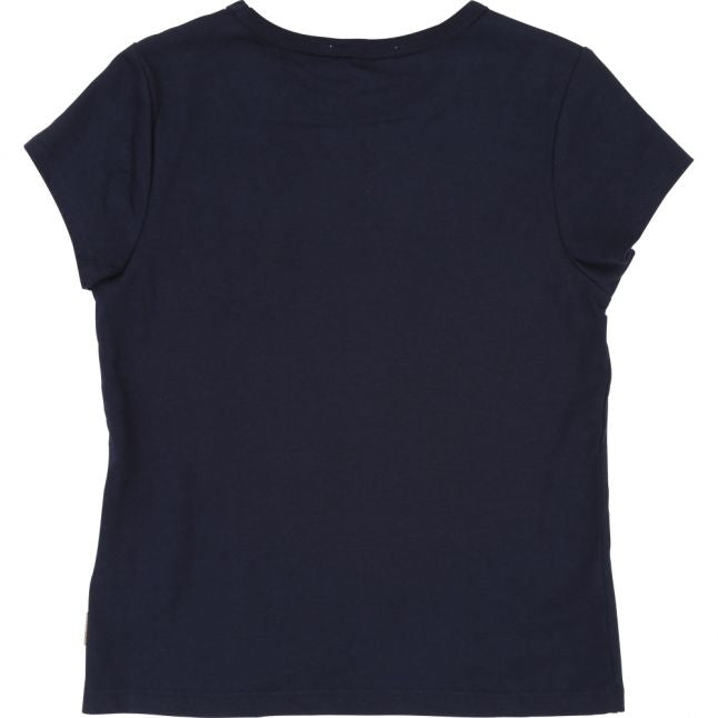 Girls Navy Daisy Detail S/s T Shirt