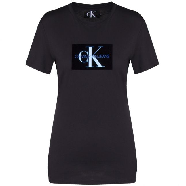 Womens CK Black Flocked Monogram Slim Fit S/s T Shirt