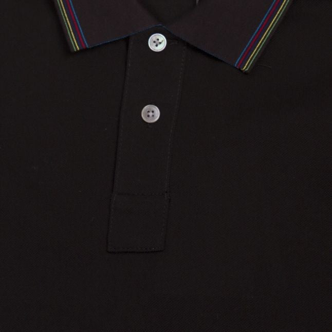 Mens Black Cycle Stripe Tipped S/s Polo Shirt