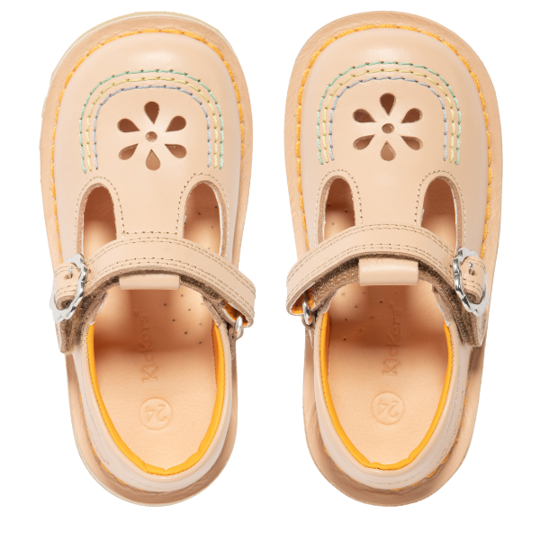 Infant Beige T Bar Flower Shoes