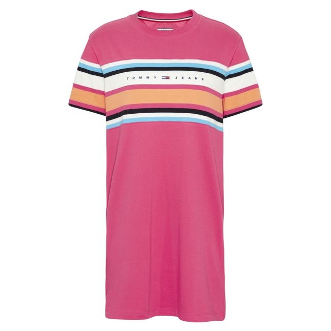 Womens Blush Red Logo Stripe Tee Dress