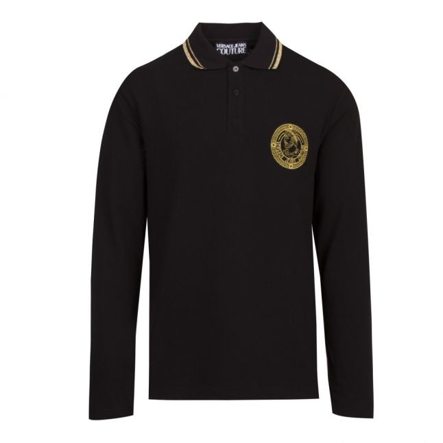 Mens Black Tipped Branded L/s Polo Shirt