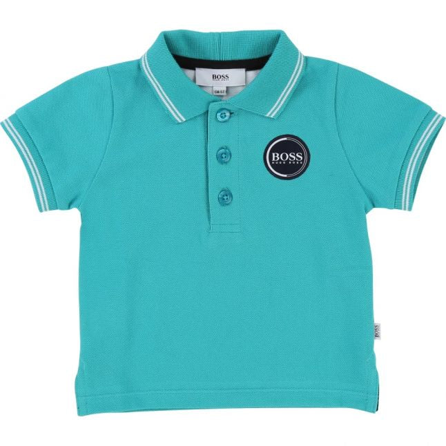 Boys Turquoise Tipped Logo S/s Polo Shirt