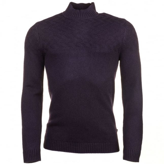 Mens Navy Winter Funnel Neck Knitted Jumper