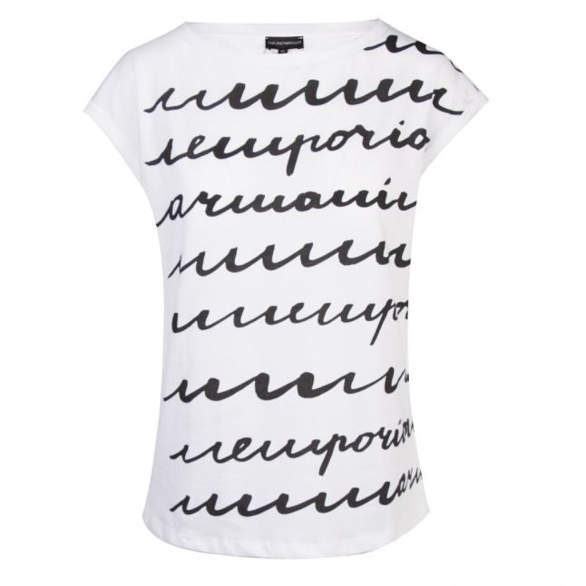 Womens White Script Logo S/s T Shirt