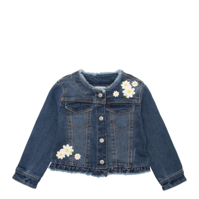 Girls Dark Blue Embroidered Daisy Denim Jacket