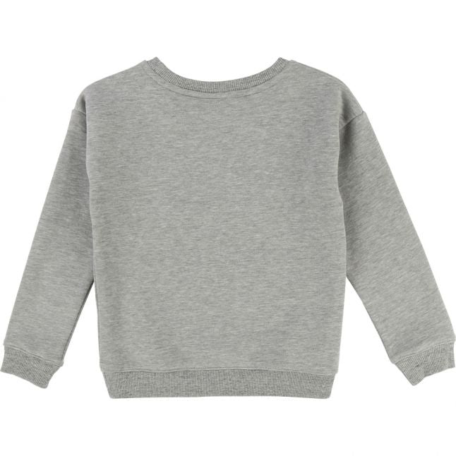 Girls Grey Embroidered Logo Crew Neck Sweat Top