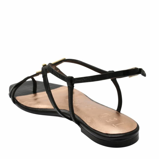 Womens Black Lerinna Strappy Flat Sandals