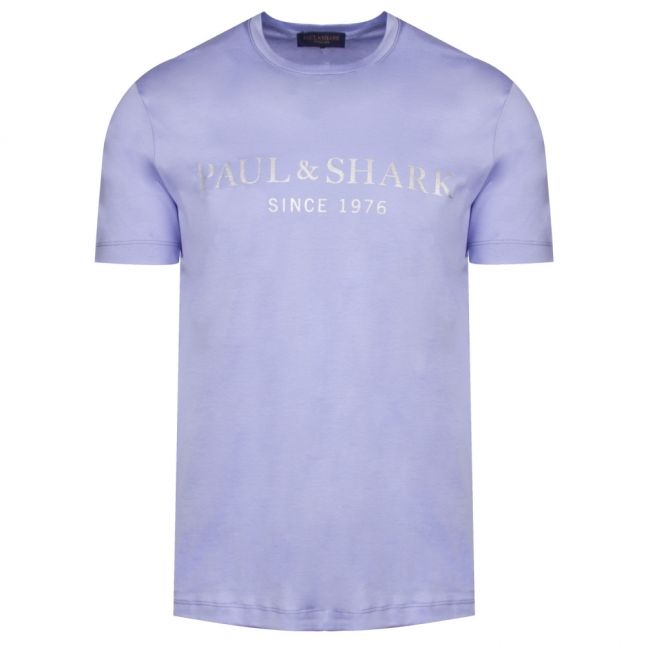 Mens Pale Blue Silver Chest Logo Custom Fit S/s T Shirt