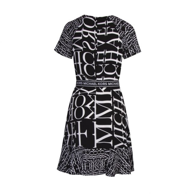 Womens Black Newsprint Belted Dress