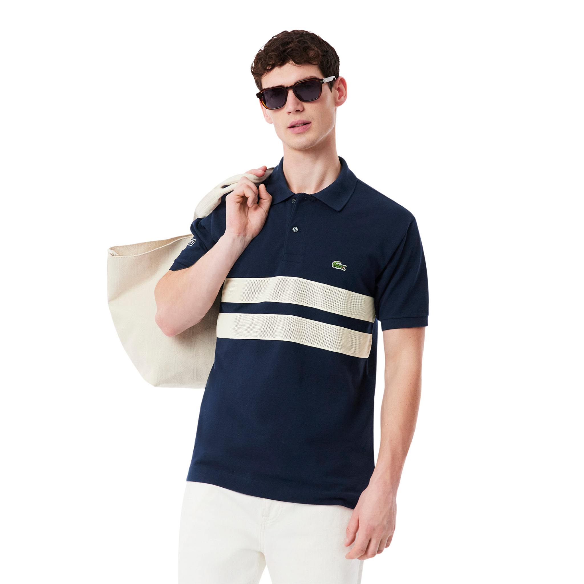 Mens Lacoste Navy Blue Texture Stripe S/s Polo Shirt