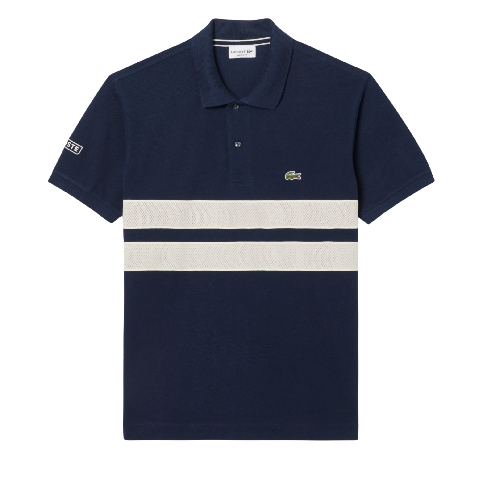 Mens Lacoste Navy Blue Texture Stripe S/s Polo Shirt