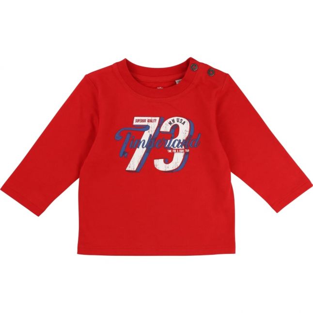 Boys Red Branded L/s T Shirt