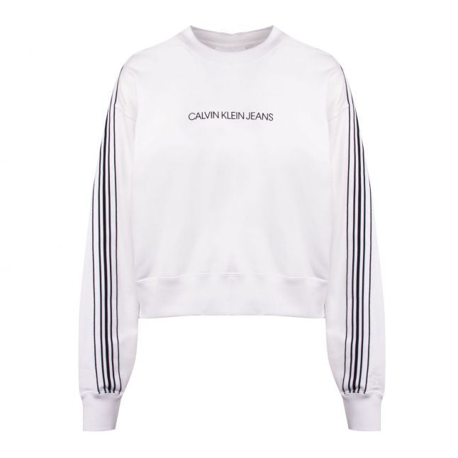 Womens Bright White Stripe Tape Cropped Sweat Top