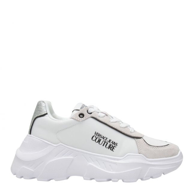 Womens White Glitter Trim Trainers